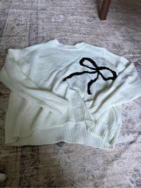 Women’s Cream Sweater with Black Bow Detail